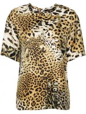 Svilena bluza s printom s leopard uzorkom Roberto Cavalli bež