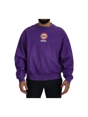 Sweter bawełniany z kapturem z okrągłym dekoltem Dolce And Gabbana - fioletowy