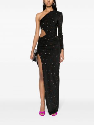 Sukienka długa asymetryczna z kryształkami Nissa czarna