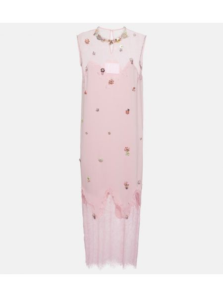 Robe mi-longue en dentelle en crêpe Costarellos rose