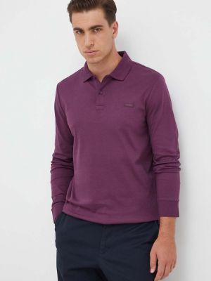 Bavlněné tričko s dlouhým rukávem s dlouhými rukávy Calvin Klein fialové