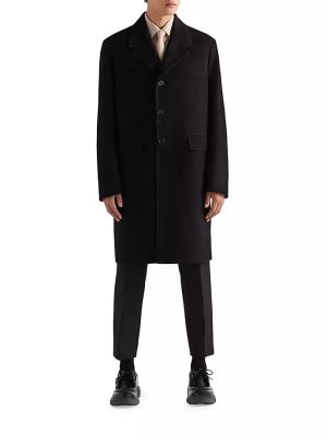 Замшевое пальто Prada черное