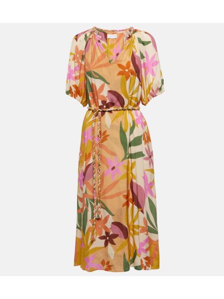 Žametna midi obleka iz rebrastega žameta s cvetličnim vzorcem Velvet