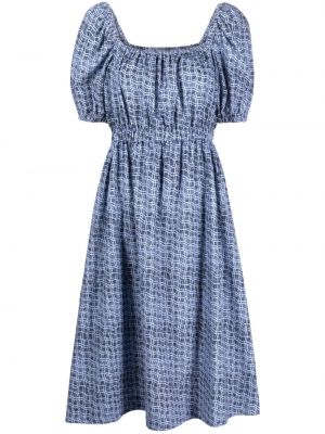 Kockované bavlnené midi šaty s potlačou Ps Paul Smith modrá