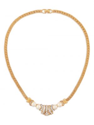 Krištáľový náhrdelník s perlami Christian Dior zlatá