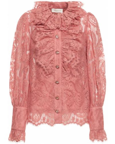Čipkovaná bavlnená košeľa Zimmermann ružová