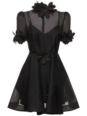 Lniana sukienka mini Zimmermann czarna