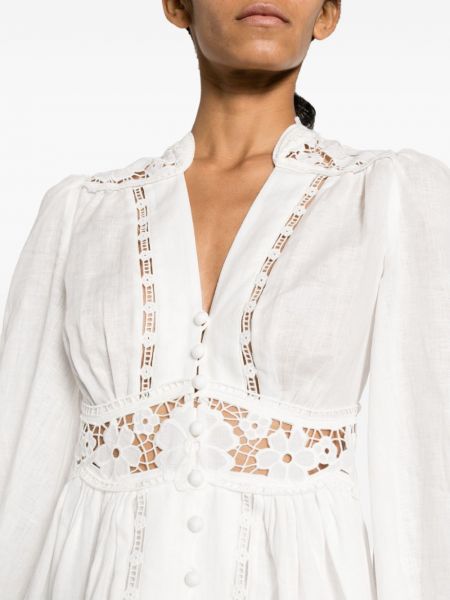 Mini-abito di lino con scollo profondo Zimmermann bianco