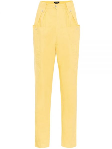 Βαμβακερό παντελόνι με ίσιο πόδι με ψηλή μέση Isabel Marant κίτρινο