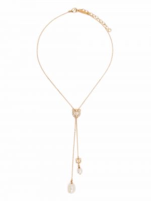 Křišťálový náhrdelník s perlami Salvatore Ferragamo zlatý