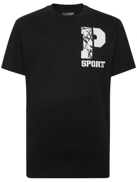 Tricou sport din bumbac cu imagine Plein Sport negru