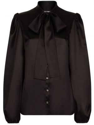 Μεταξωτό πουκάμισο με φιόγκο Dolce & Gabbana μαύρο