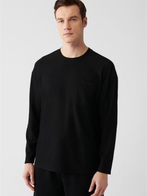 Oversized μπλούζα με τσέπες ζακάρ Avva μαύρο