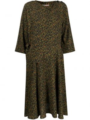 Sukienka midi z nadrukiem w panterkę Kenzo Zielona