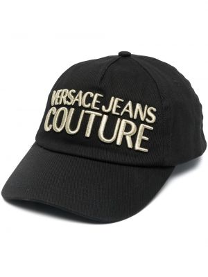 Kapa s šiltom z vezenjem Versace Jeans Couture črna