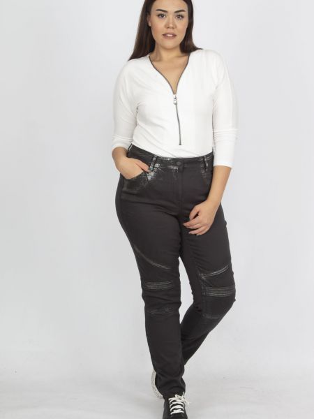 Lakierowane spodnie z nadrukiem z kieszeniami Sans czarne
