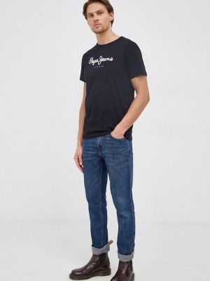 Koszulka bawełniana z nadrukiem Pepe Jeans czarna
