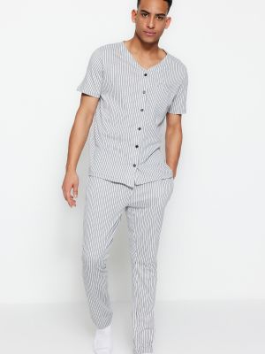 Пижама на райета Trendyol сиво