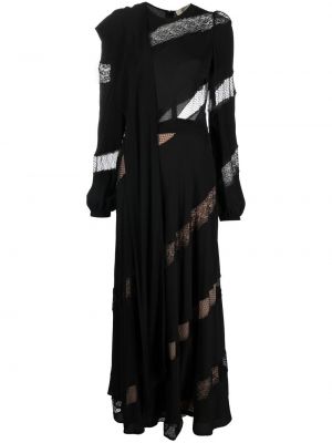 Rochie midi de mătase din dantelă Elie Saab negru