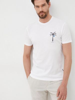 Памучна тениска с дълъг ръкав с принт Sisley бяло