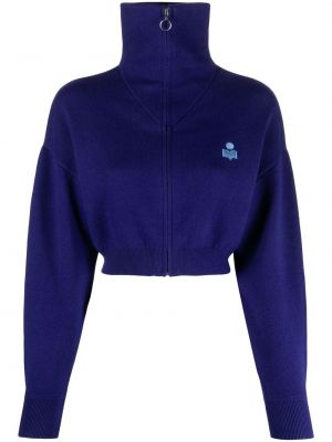 Vlněné dlouhý svetr s výšivkou na zip Isabel Marant Etoile - modrá