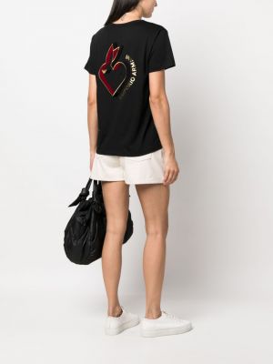 Bavlněné sametové tričko se srdcovým vzorem Emporio Armani černé