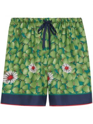 Kvetinové hodvábne šortky s potlačou Gucci zelená
