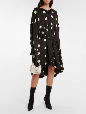Drapované žakárové puntíkaté midi šaty Balenciaga