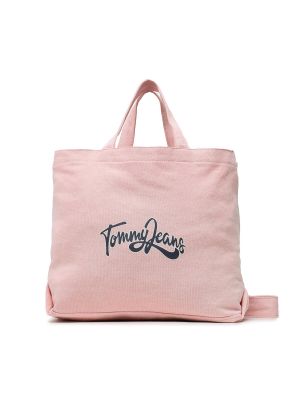 Shopperka bawełniana Tommy Jeans różowa