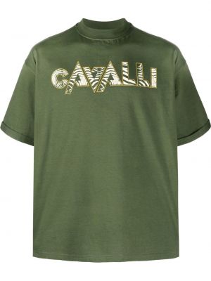 Tricou cu imagine cu model zebră Roberto Cavalli verde