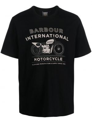 Bavlnené tričko s potlačou s krátkymi rukávmi s okrúhlym výstrihom Barbour - čierna