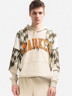 Pamučna hoodie s kapuljačom s printom Puma bež
