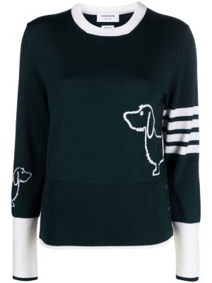 Pruhovaný pulovr Thom Browne zelený