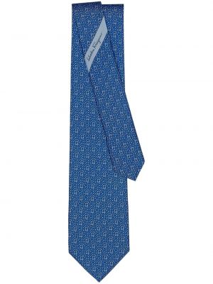 Копринена вратовръзка с принт Ferragamo синьо