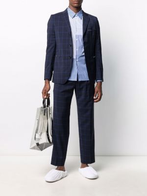 Kostkované vlněné rovné kalhoty Comme Des Garçons Homme Deux modré
