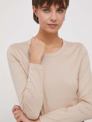 Памучна блуза с дълъг ръкав Calvin Klein бежово