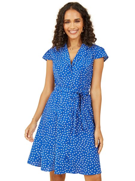 Платье-рубашка с принтом Yumi синее