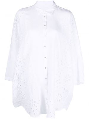 Памучна риза бродирана на цветя 120% Lino бяло