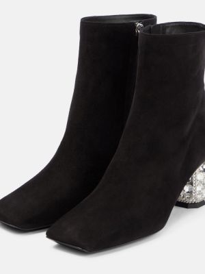 Велурени обувки до глезена с кристали Roger Vivier черно