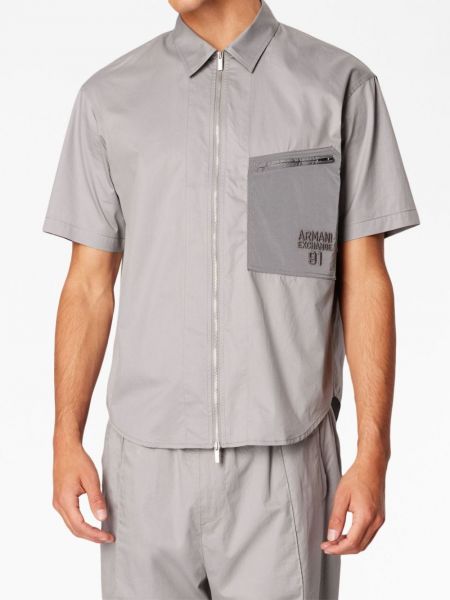 Medvilninė siuvinėta marškiniai Armani Exchange pilka
