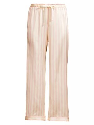 Шелковые полосатые пижамные штаны Morgan Lane, petal cream