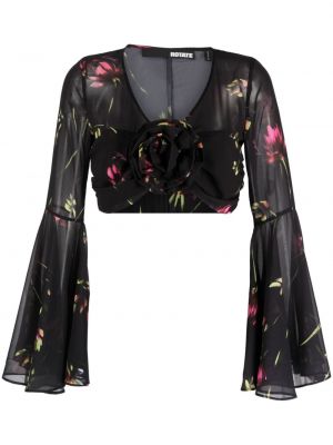 Prozorna bluza s cvetličnim vzorcem s potiskom Rotate črna
