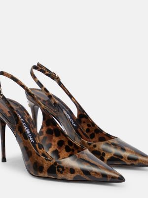 Pantofi cu toc cu imagine cu model leopard slingback Dolce&gabbana maro