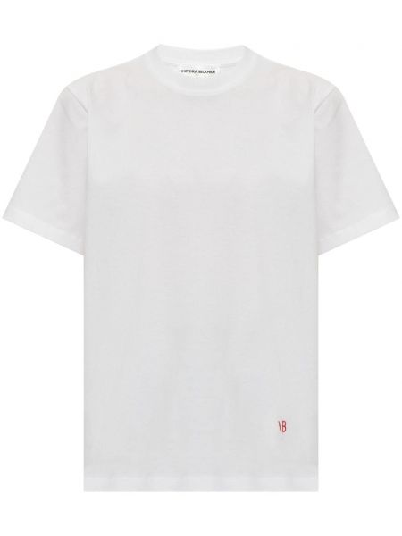 Medvilninis siuvinėtas marškinėliai Victoria Beckham balta