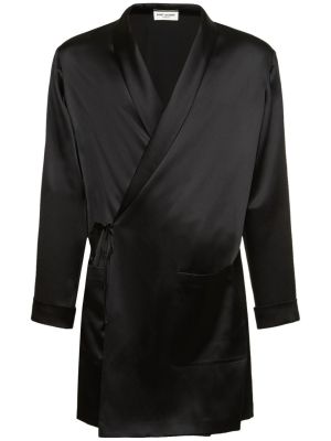 Jedwabny satynowy płaszcz Saint Laurent czarny