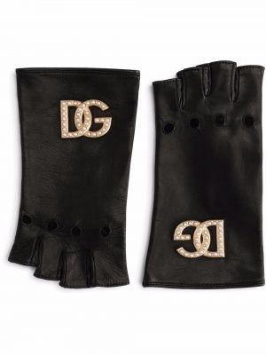 Rękawiczki bez palców skorzane Dolce And Gabbana, сzarny