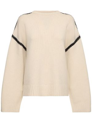 Suéter con bordado de lana de cachemir Totême blanco