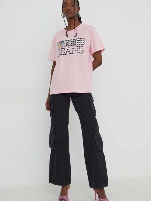 Bombažna majica Moschino Jeans roza
