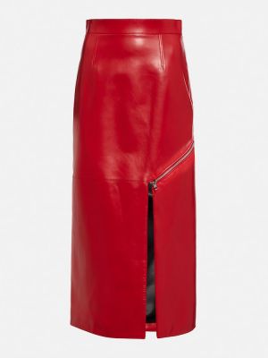 Asymetrická kožená sukňa Alexander Mcqueen červená