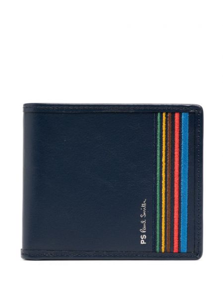 Usnjena denarnica z vezenjem s črtami Ps Paul Smith modra